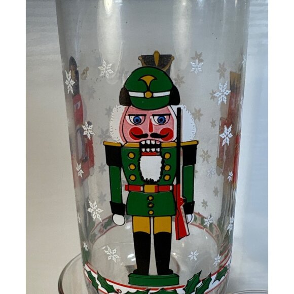 Libby Nutcracker Holiday Glasses Festive Snowflake Design Holly Accents Set Of 5 - Picture 3 of 9